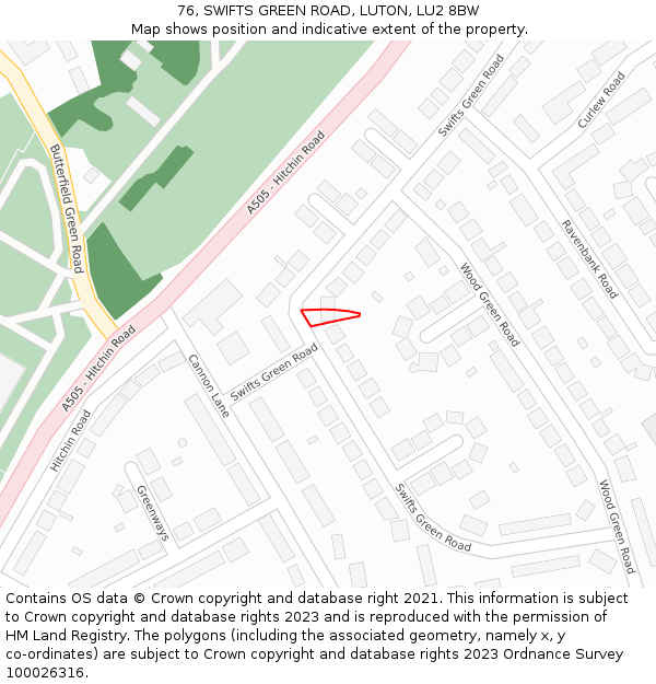 76, SWIFTS GREEN ROAD, LUTON, LU2 8BW: Location map and indicative extent of plot