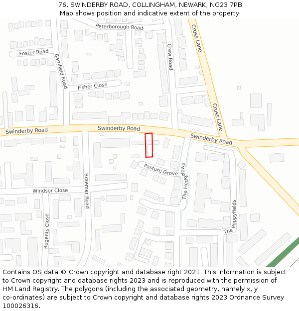 76, SWINDERBY ROAD, COLLINGHAM, NEWARK, NG23 7PB: Location map and indicative extent of plot