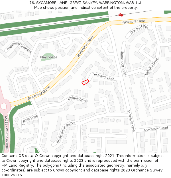 76, SYCAMORE LANE, GREAT SANKEY, WARRINGTON, WA5 1UL: Location map and indicative extent of plot