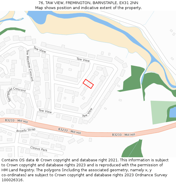 76, TAW VIEW, FREMINGTON, BARNSTAPLE, EX31 2NN: Location map and indicative extent of plot