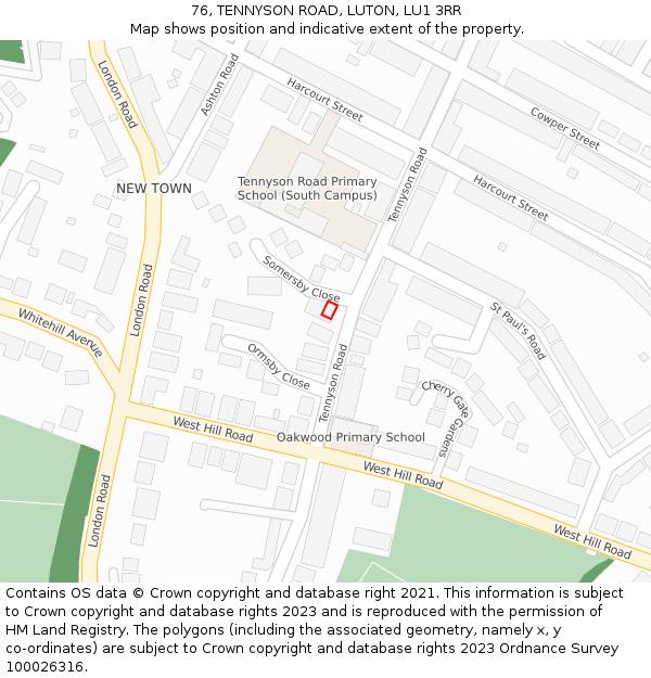 76, TENNYSON ROAD, LUTON, LU1 3RR: Location map and indicative extent of plot