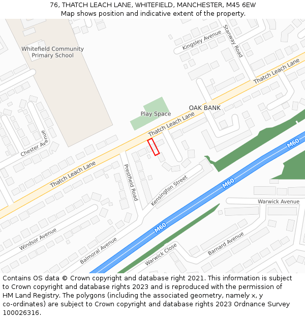 76, THATCH LEACH LANE, WHITEFIELD, MANCHESTER, M45 6EW: Location map and indicative extent of plot