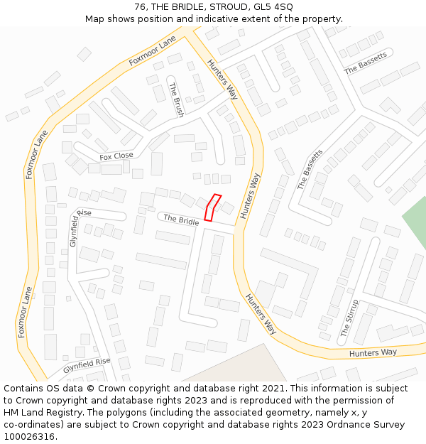 76, THE BRIDLE, STROUD, GL5 4SQ: Location map and indicative extent of plot