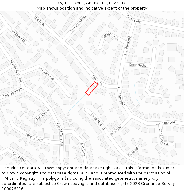 76, THE DALE, ABERGELE, LL22 7DT: Location map and indicative extent of plot