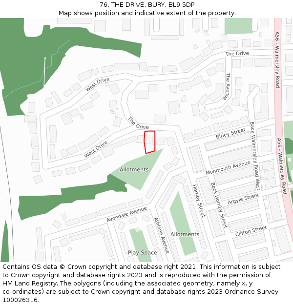 76, THE DRIVE, BURY, BL9 5DP: Location map and indicative extent of plot