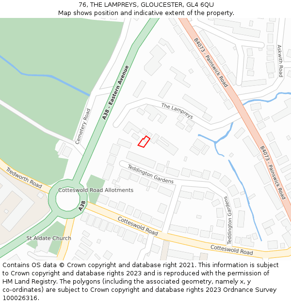 76, THE LAMPREYS, GLOUCESTER, GL4 6QU: Location map and indicative extent of plot