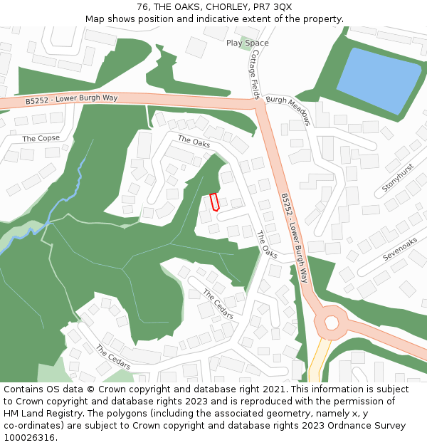 76, THE OAKS, CHORLEY, PR7 3QX: Location map and indicative extent of plot