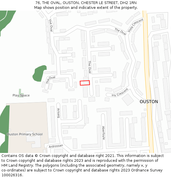 76, THE OVAL, OUSTON, CHESTER LE STREET, DH2 1RN: Location map and indicative extent of plot