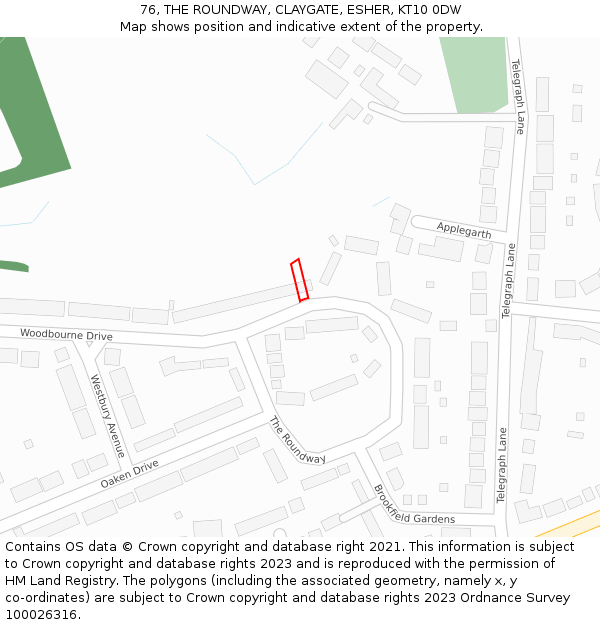 76, THE ROUNDWAY, CLAYGATE, ESHER, KT10 0DW: Location map and indicative extent of plot