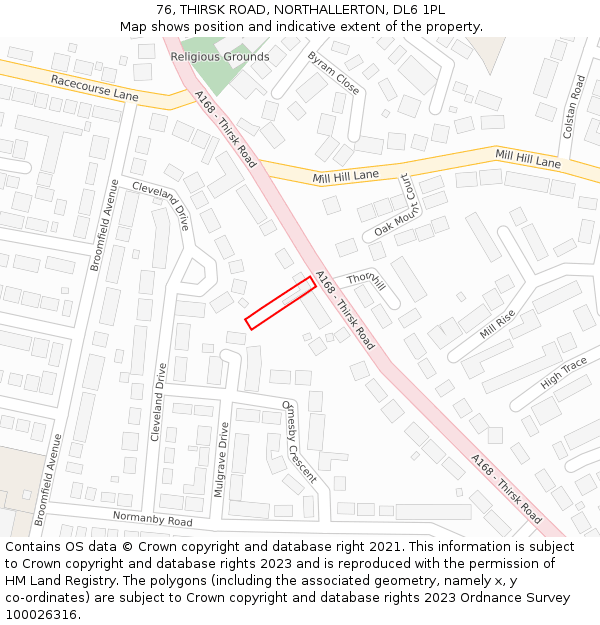 76, THIRSK ROAD, NORTHALLERTON, DL6 1PL: Location map and indicative extent of plot