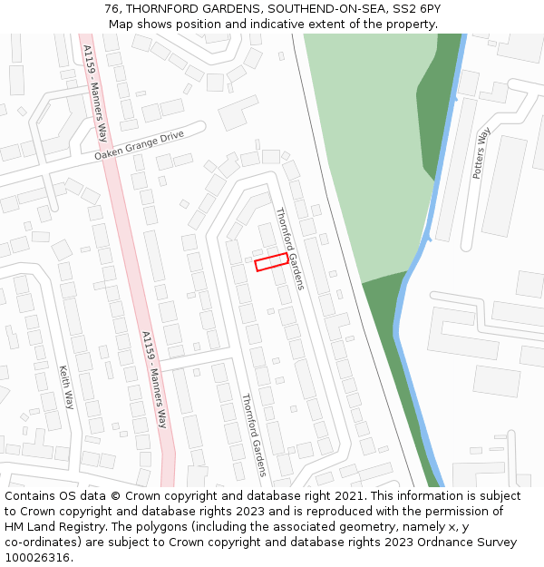 76, THORNFORD GARDENS, SOUTHEND-ON-SEA, SS2 6PY: Location map and indicative extent of plot
