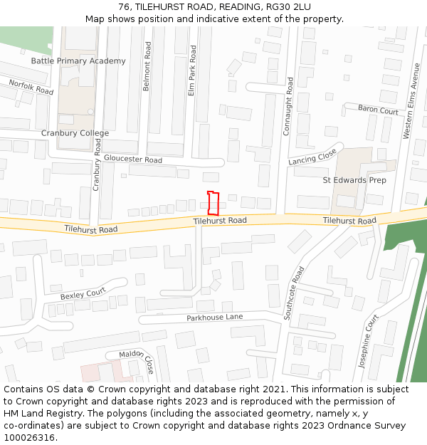 76, TILEHURST ROAD, READING, RG30 2LU: Location map and indicative extent of plot