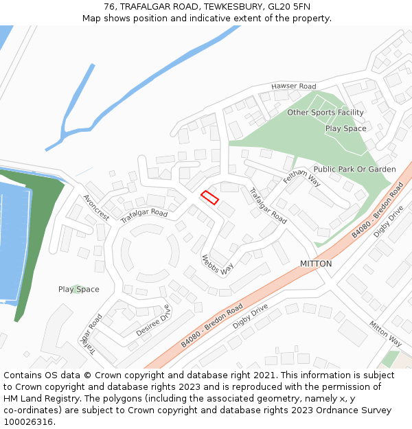 76, TRAFALGAR ROAD, TEWKESBURY, GL20 5FN: Location map and indicative extent of plot