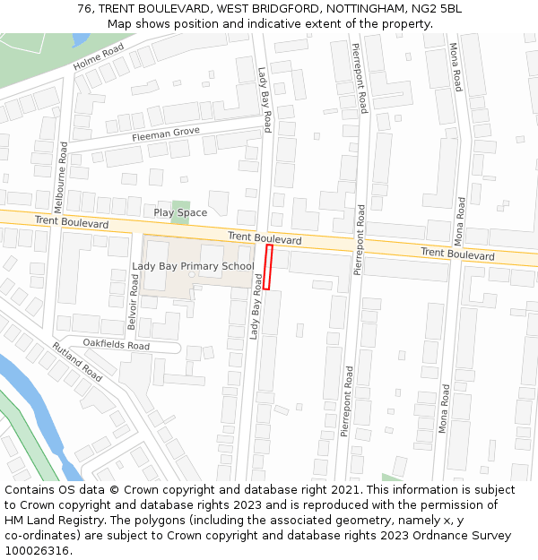 76, TRENT BOULEVARD, WEST BRIDGFORD, NOTTINGHAM, NG2 5BL: Location map and indicative extent of plot