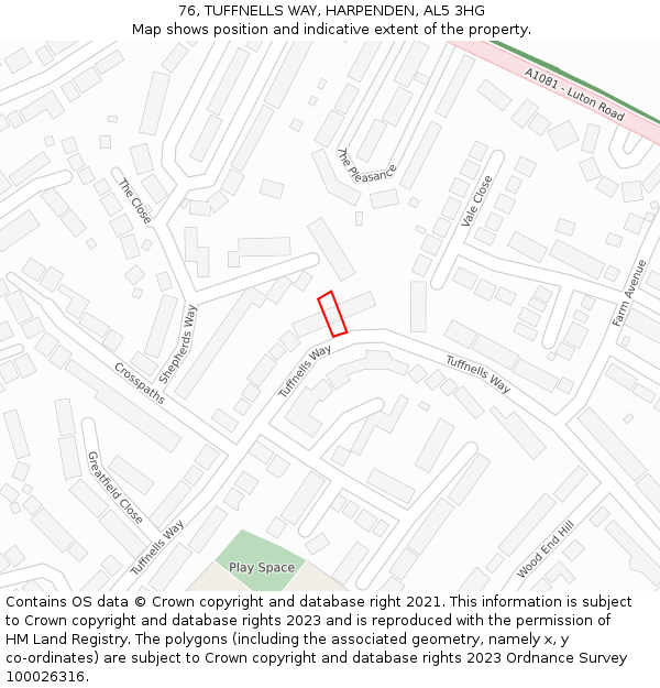 76, TUFFNELLS WAY, HARPENDEN, AL5 3HG: Location map and indicative extent of plot