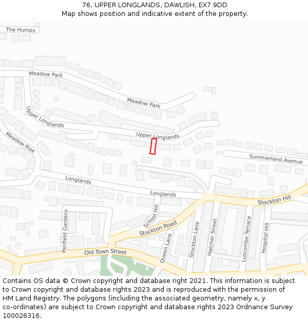 76, UPPER LONGLANDS, DAWLISH, EX7 9DD: Location map and indicative extent of plot