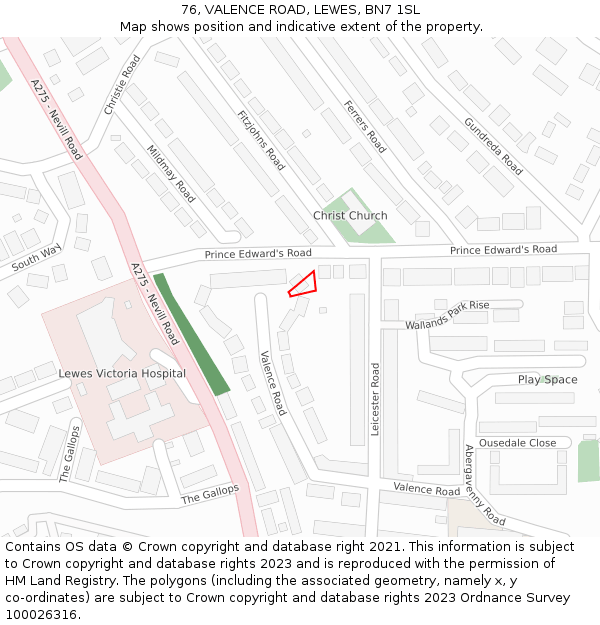 76, VALENCE ROAD, LEWES, BN7 1SL: Location map and indicative extent of plot