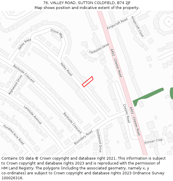 76, VALLEY ROAD, SUTTON COLDFIELD, B74 2JF: Location map and indicative extent of plot