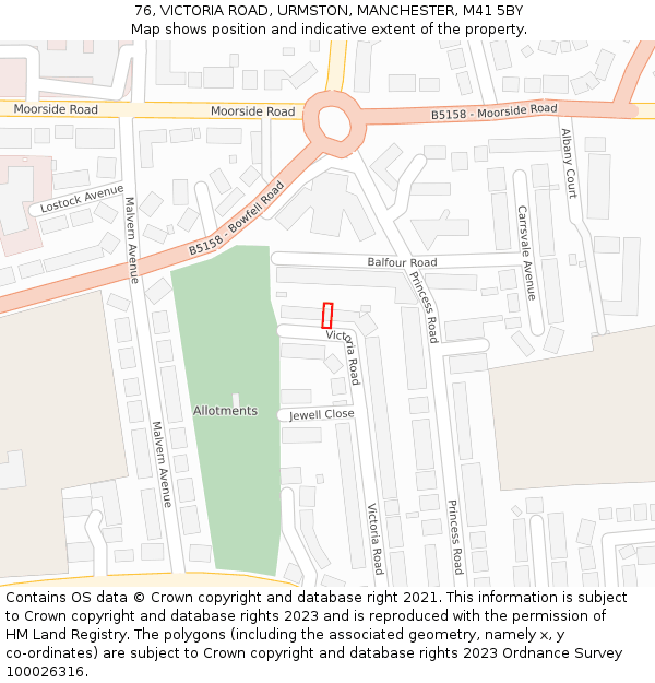 76, VICTORIA ROAD, URMSTON, MANCHESTER, M41 5BY: Location map and indicative extent of plot