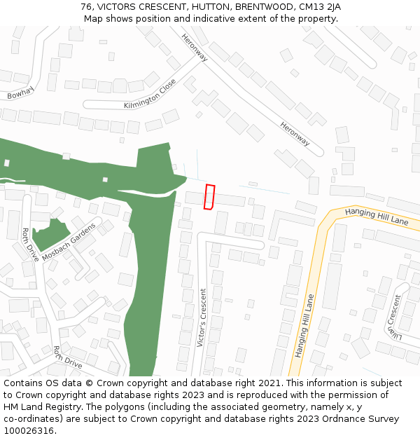 76, VICTORS CRESCENT, HUTTON, BRENTWOOD, CM13 2JA: Location map and indicative extent of plot
