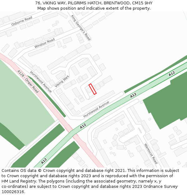 76, VIKING WAY, PILGRIMS HATCH, BRENTWOOD, CM15 9HY: Location map and indicative extent of plot