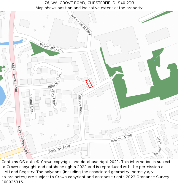 76, WALGROVE ROAD, CHESTERFIELD, S40 2DR: Location map and indicative extent of plot