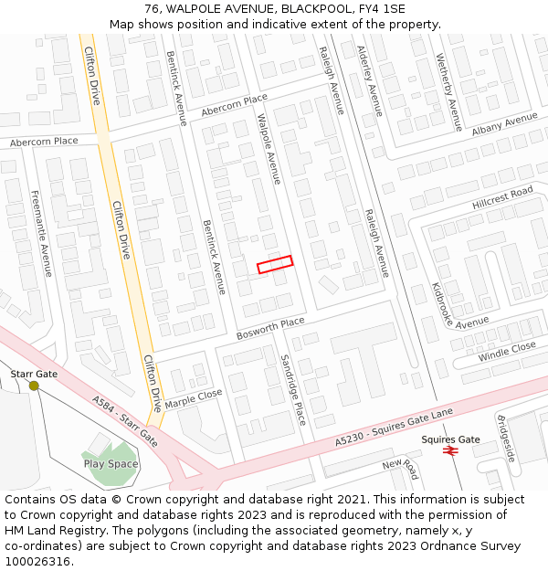 76, WALPOLE AVENUE, BLACKPOOL, FY4 1SE: Location map and indicative extent of plot