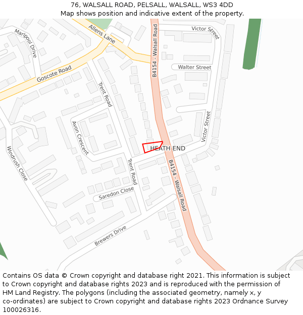 76, WALSALL ROAD, PELSALL, WALSALL, WS3 4DD: Location map and indicative extent of plot