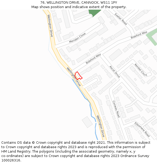 76, WELLINGTON DRIVE, CANNOCK, WS11 1PY: Location map and indicative extent of plot