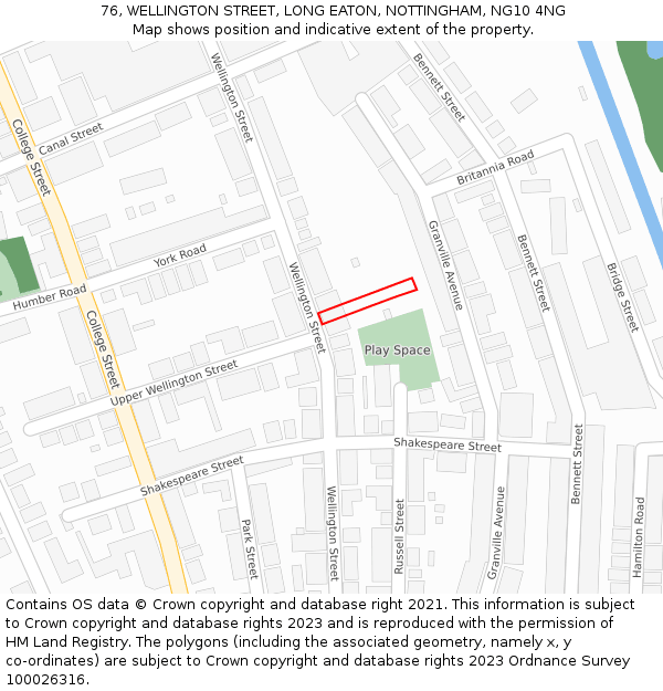 76, WELLINGTON STREET, LONG EATON, NOTTINGHAM, NG10 4NG: Location map and indicative extent of plot