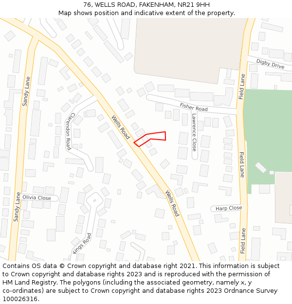 76, WELLS ROAD, FAKENHAM, NR21 9HH: Location map and indicative extent of plot