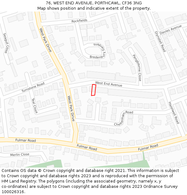76, WEST END AVENUE, PORTHCAWL, CF36 3NG: Location map and indicative extent of plot