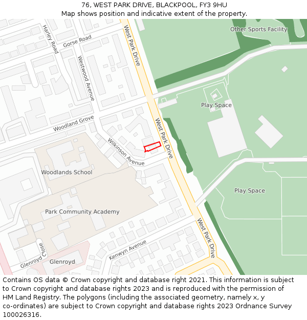 76, WEST PARK DRIVE, BLACKPOOL, FY3 9HU: Location map and indicative extent of plot