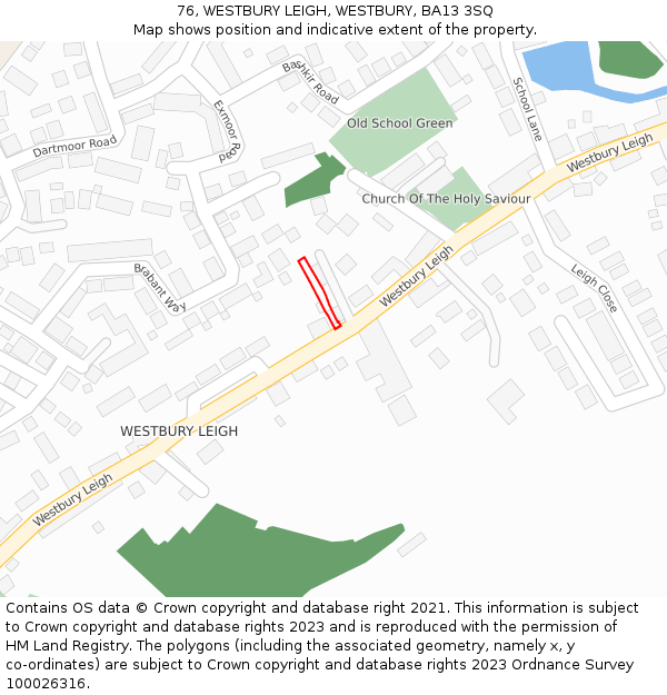 76, WESTBURY LEIGH, WESTBURY, BA13 3SQ: Location map and indicative extent of plot