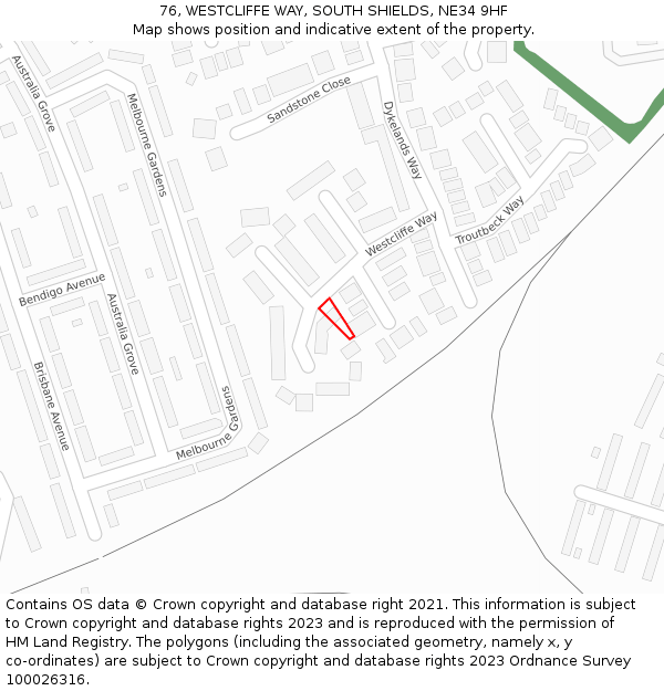 76, WESTCLIFFE WAY, SOUTH SHIELDS, NE34 9HF: Location map and indicative extent of plot
