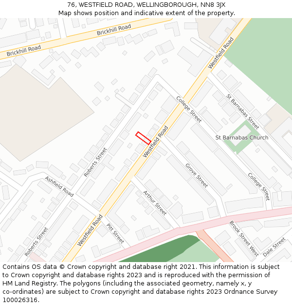 76, WESTFIELD ROAD, WELLINGBOROUGH, NN8 3JX: Location map and indicative extent of plot