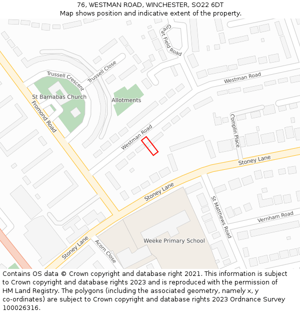 76, WESTMAN ROAD, WINCHESTER, SO22 6DT: Location map and indicative extent of plot