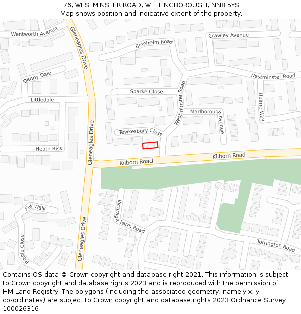 76, WESTMINSTER ROAD, WELLINGBOROUGH, NN8 5YS: Location map and indicative extent of plot