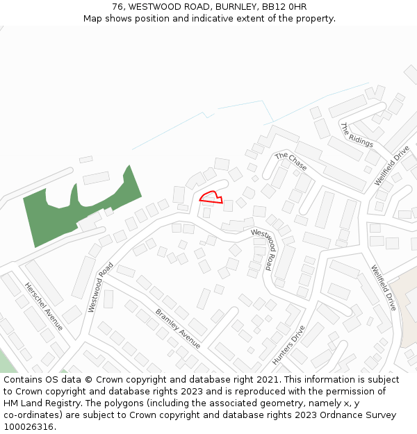 76, WESTWOOD ROAD, BURNLEY, BB12 0HR: Location map and indicative extent of plot