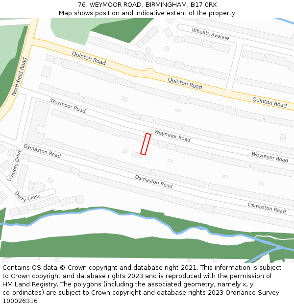 76, WEYMOOR ROAD, BIRMINGHAM, B17 0RX: Location map and indicative extent of plot