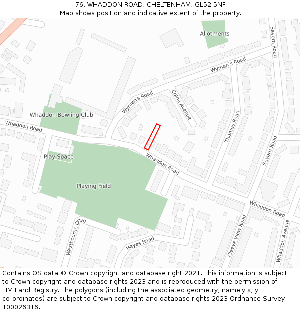 76, WHADDON ROAD, CHELTENHAM, GL52 5NF: Location map and indicative extent of plot