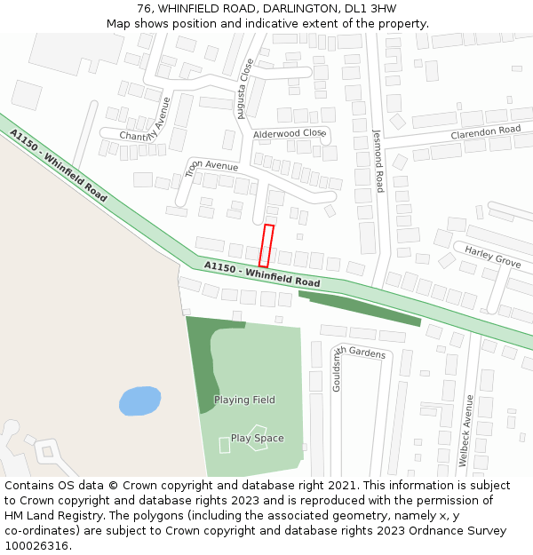 76, WHINFIELD ROAD, DARLINGTON, DL1 3HW: Location map and indicative extent of plot