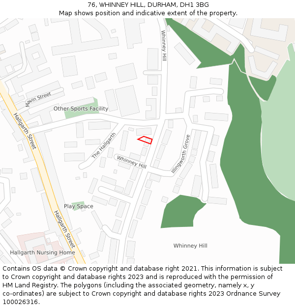 76, WHINNEY HILL, DURHAM, DH1 3BG: Location map and indicative extent of plot