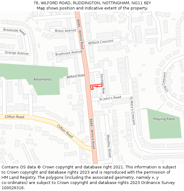 76, WILFORD ROAD, RUDDINGTON, NOTTINGHAM, NG11 6EY: Location map and indicative extent of plot