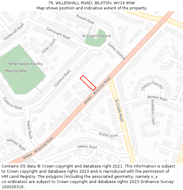 76, WILLENHALL ROAD, BILSTON, WV14 6NW: Location map and indicative extent of plot