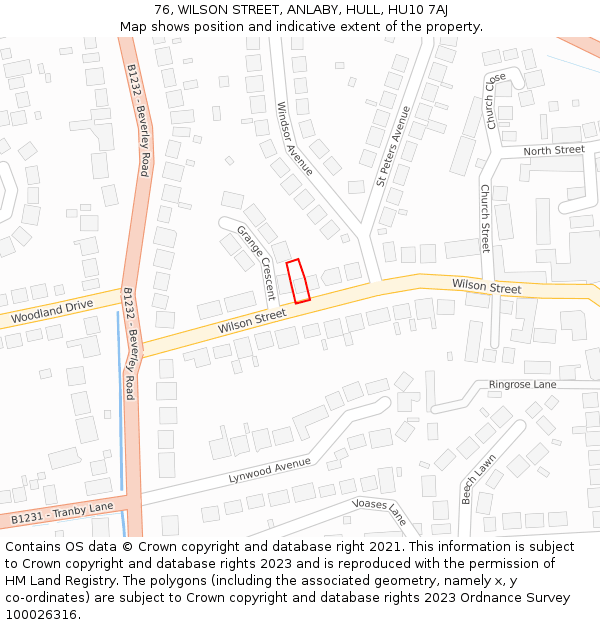 76, WILSON STREET, ANLABY, HULL, HU10 7AJ: Location map and indicative extent of plot
