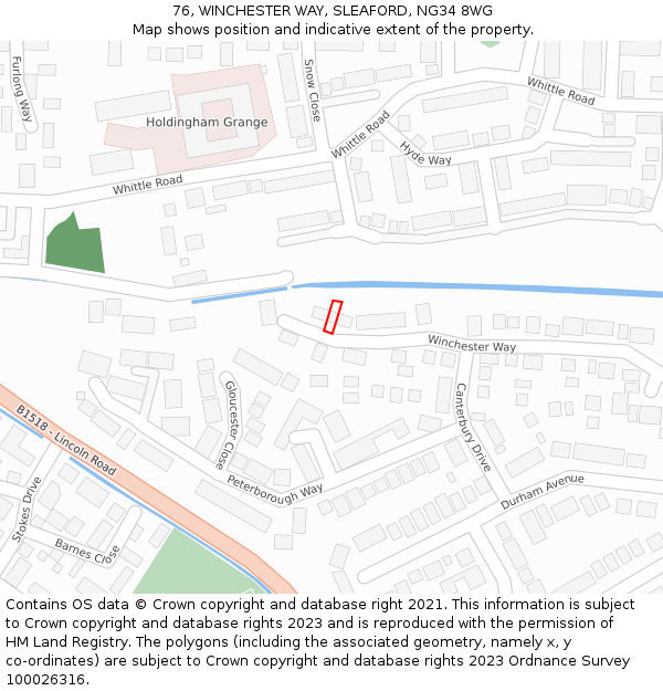 76, WINCHESTER WAY, SLEAFORD, NG34 8WG: Location map and indicative extent of plot