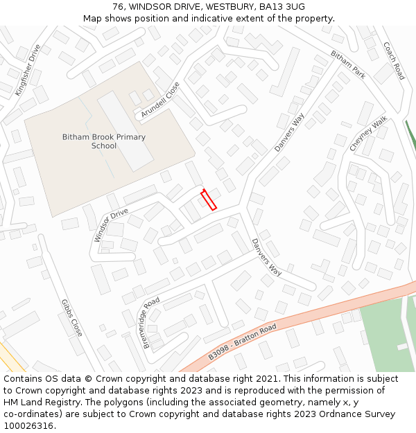 76, WINDSOR DRIVE, WESTBURY, BA13 3UG: Location map and indicative extent of plot