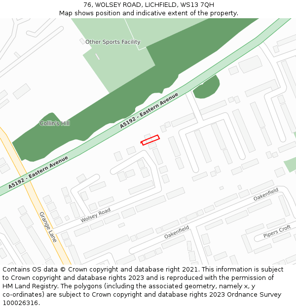 76, WOLSEY ROAD, LICHFIELD, WS13 7QH: Location map and indicative extent of plot