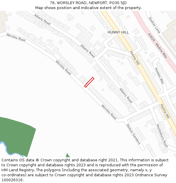 76, WORSLEY ROAD, NEWPORT, PO30 5JD: Location map and indicative extent of plot